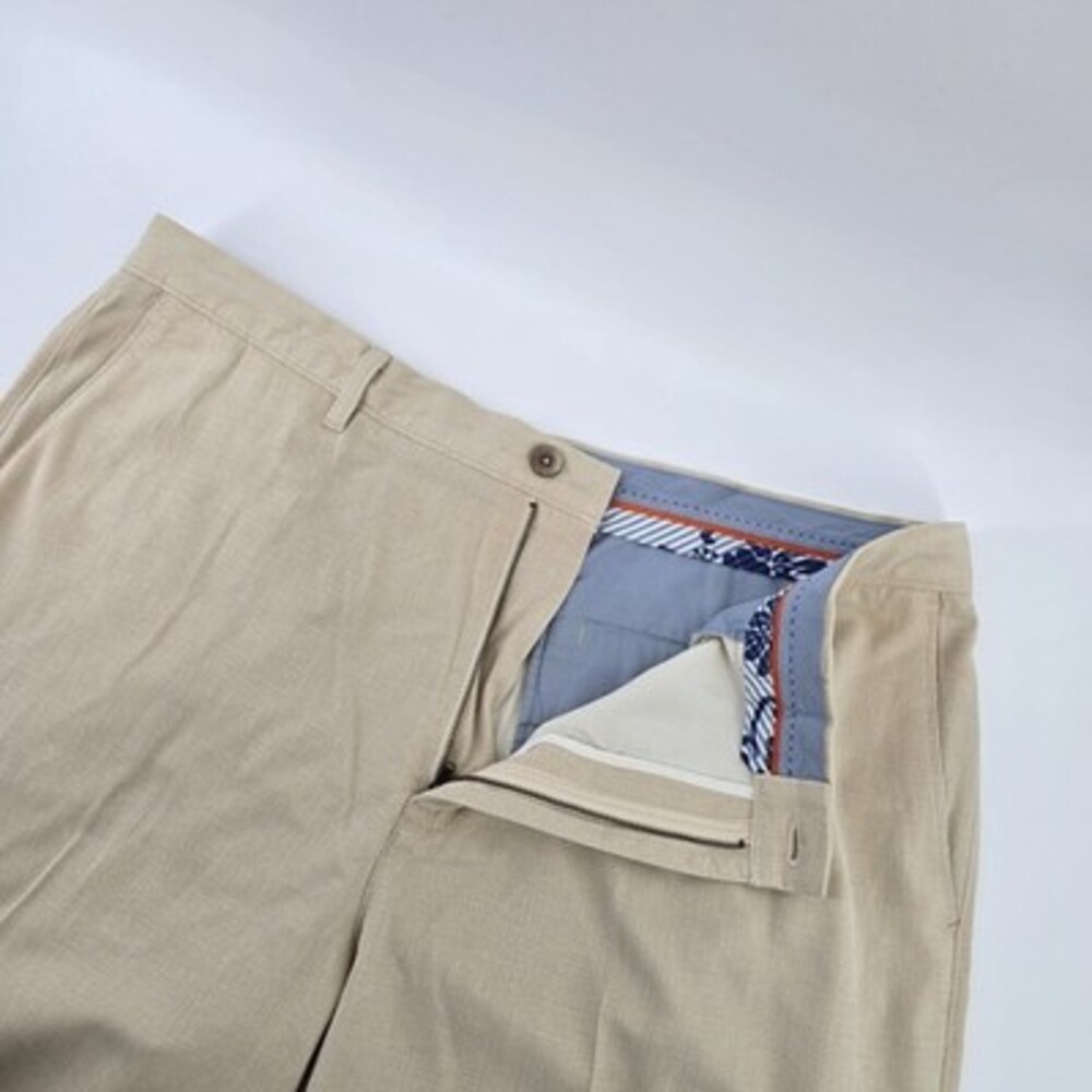 Tommy Bahama Men's Silk Blend Flat Front Shorts Tan Herringbone Size Waist 40